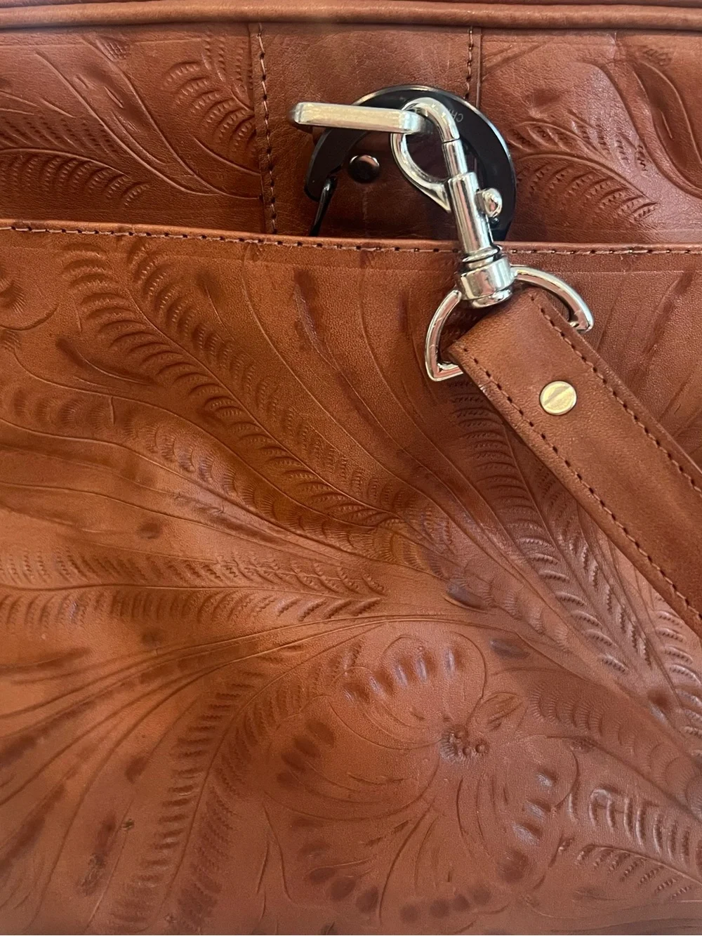 American West Tooled Leather Duffel Bag in Chestnut Brown